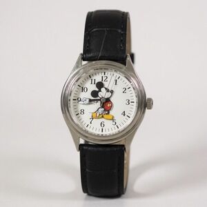 Disney Time Works Mickey Mouse Watch Womens Stainless Steel Back Genuine Leather